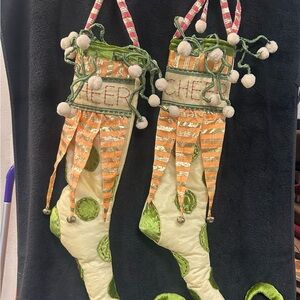 Whimsical Green and Orange Christmas Stockings